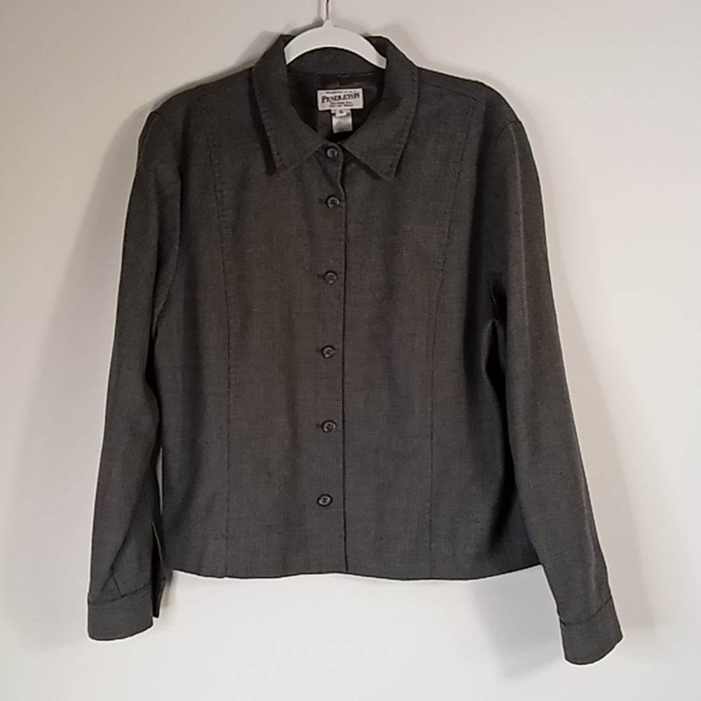 Pendleton Virgin Wool Gray Button Up Jacket/Blaze… - image 2